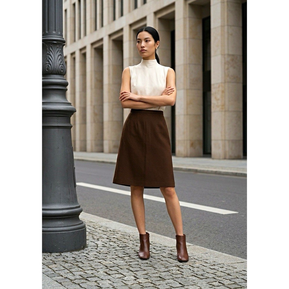 Talbots Petites Size 4 Brown A-Line Knee-Length Worsted Wool Lined Skirt